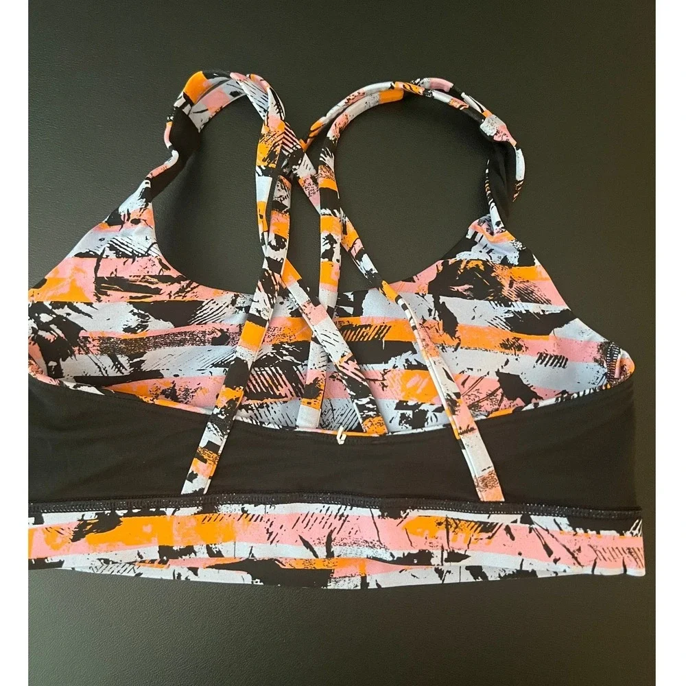 Lululemon Energy Bra Size 6 Pink Orange Abstract Brushstroke Strappy (1065)
